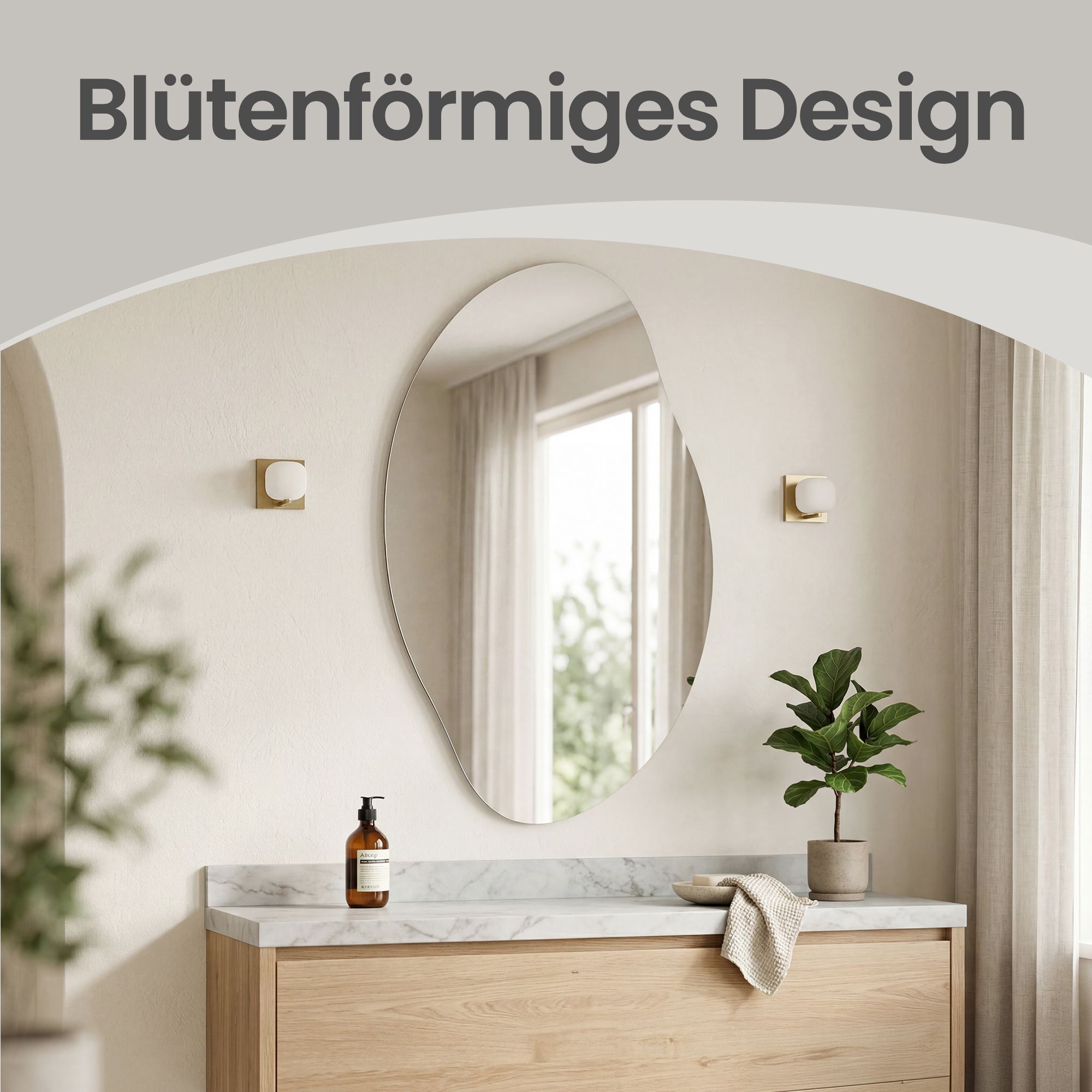 Vægspejl, rammeløst spejl i blomsterform, asymmetrisk - Billede 8