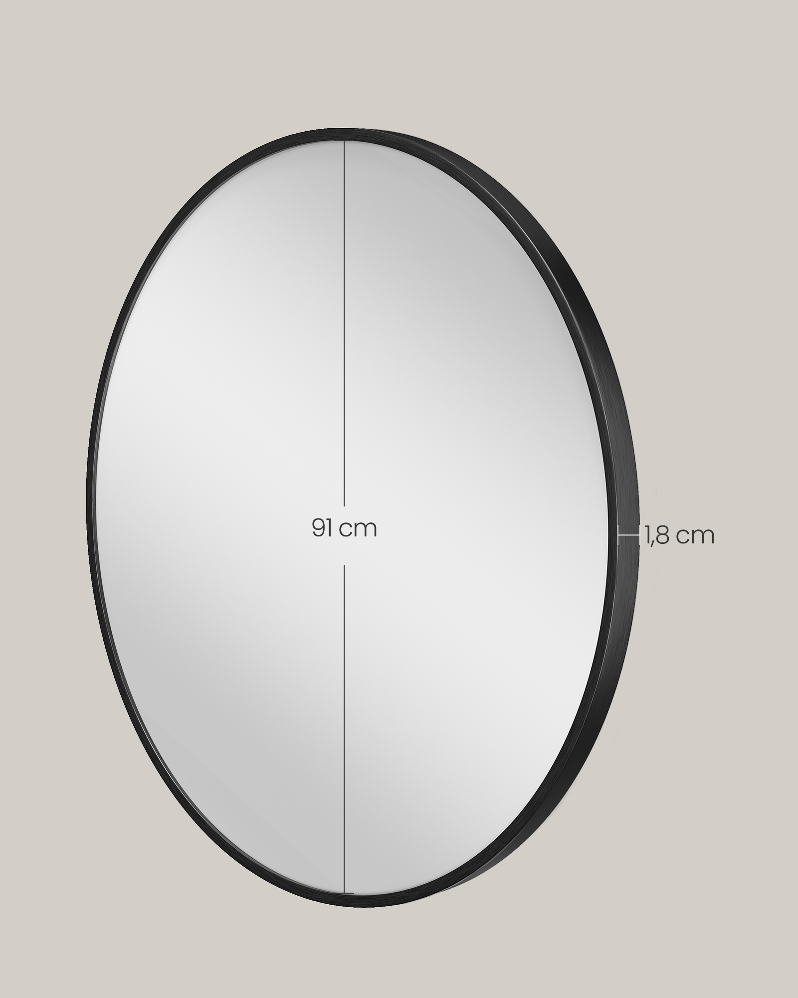 Round wall mirror with metal frame in matt black