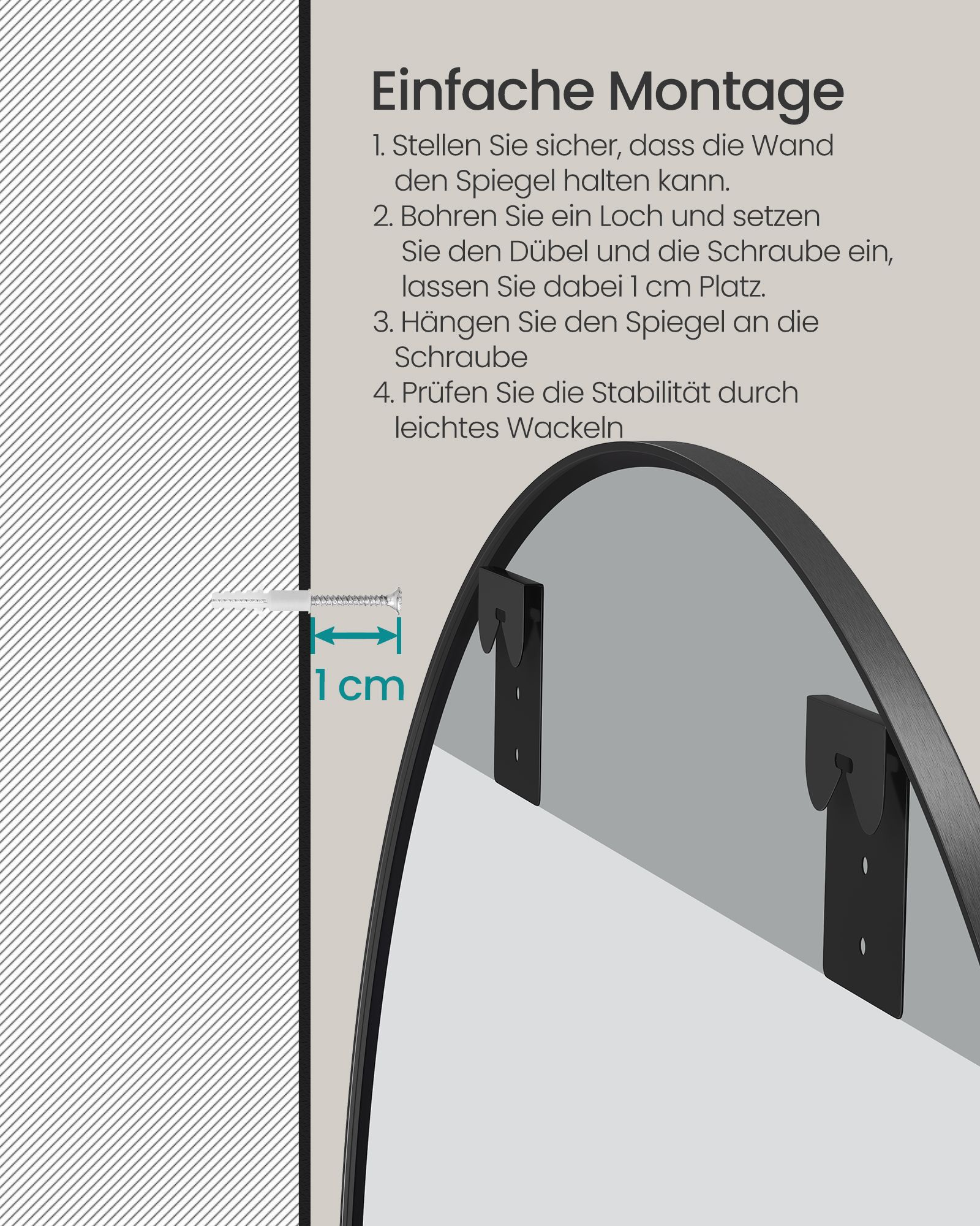 Round wall mirror with metal frame in matt black