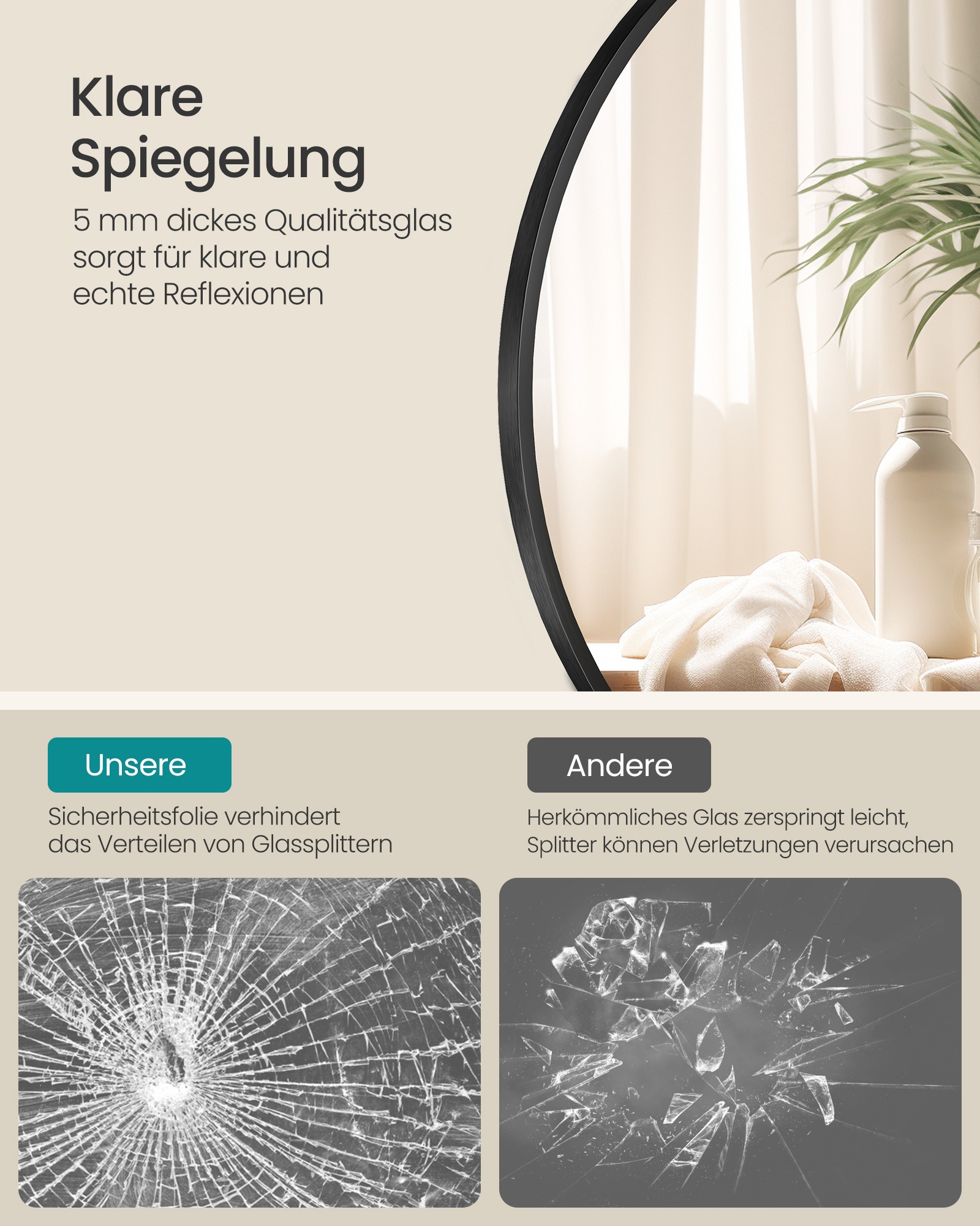 Rund spegel 105 cm med metallram i bläcksvart - Bild 3