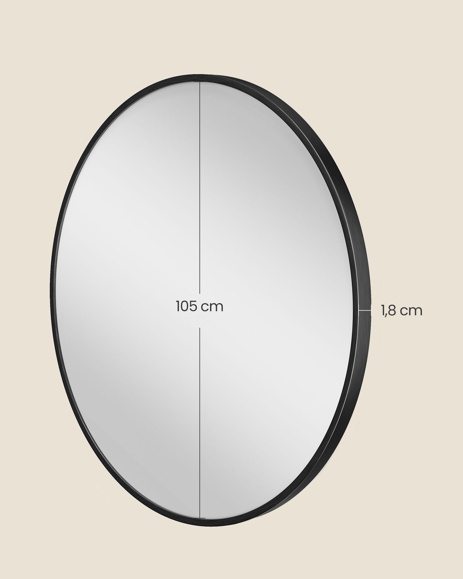 Rund spegel 105 cm med metallram i bläcksvart - Bild 4