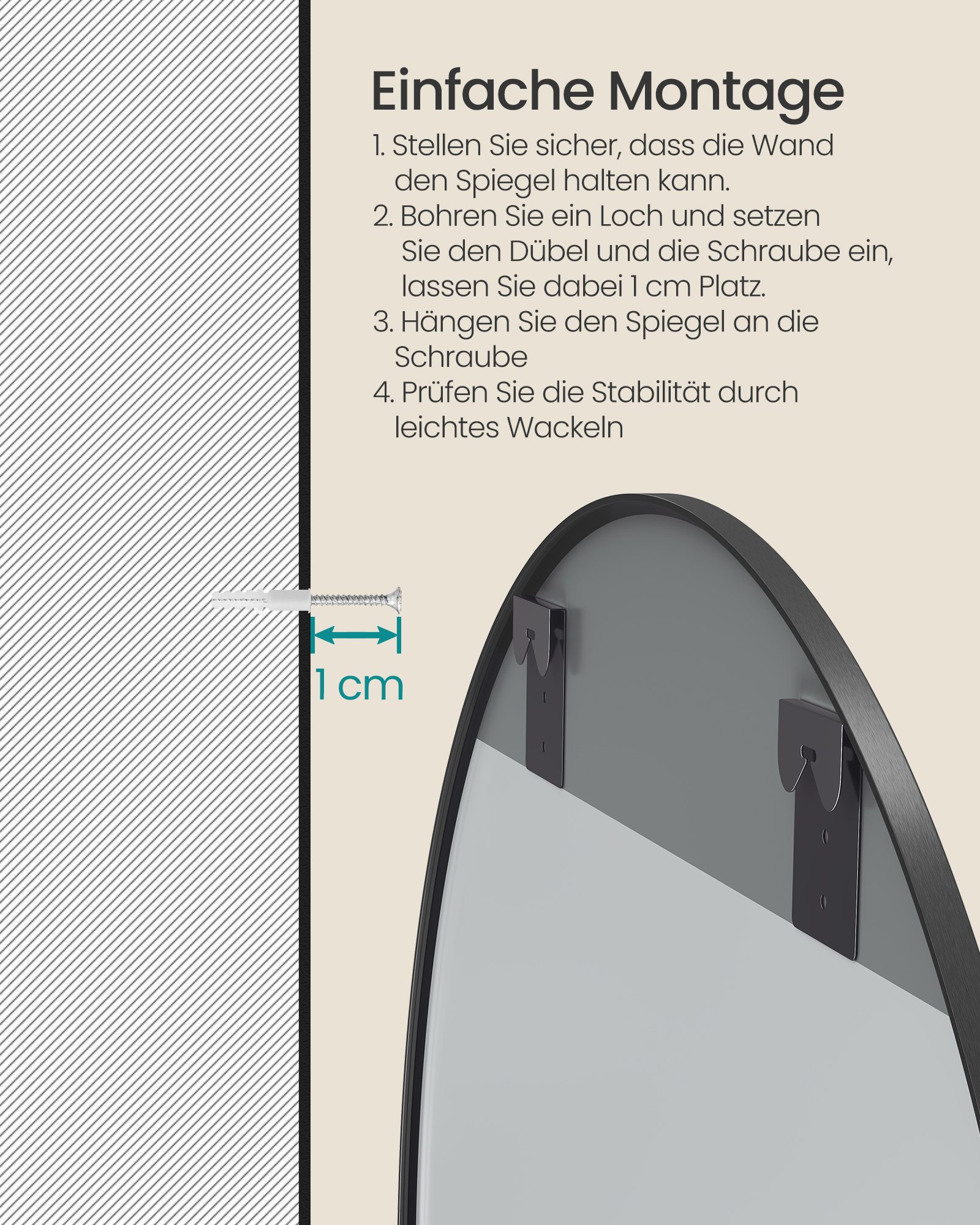 Rund spegel 105 cm med metallram i bläcksvart - Bild 5