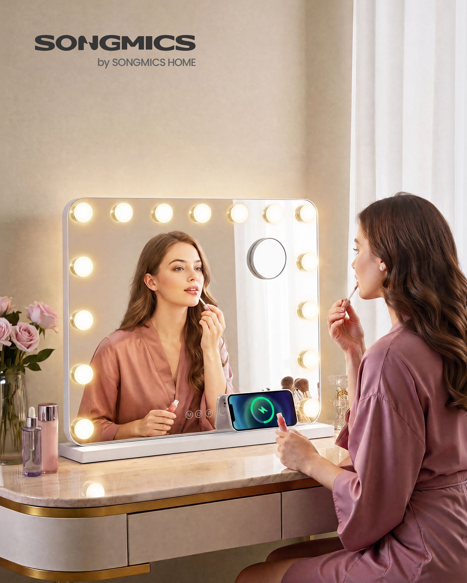 Hollywood make-up mirror with 15 dimmable LEDs