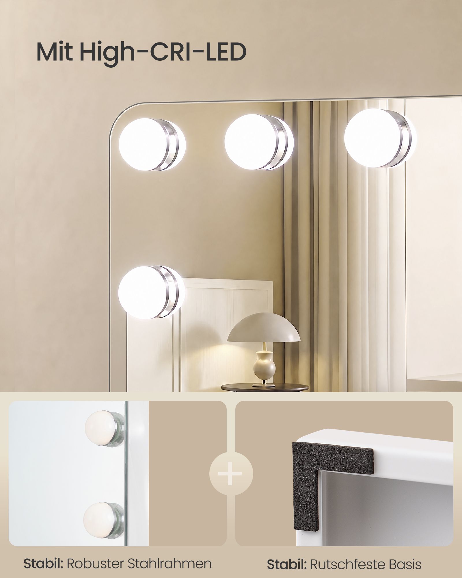 Hollywood make-up mirror with 15 dimmable LEDs