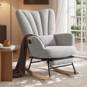 Rocking chair in dove grey with footrest and removable cushion