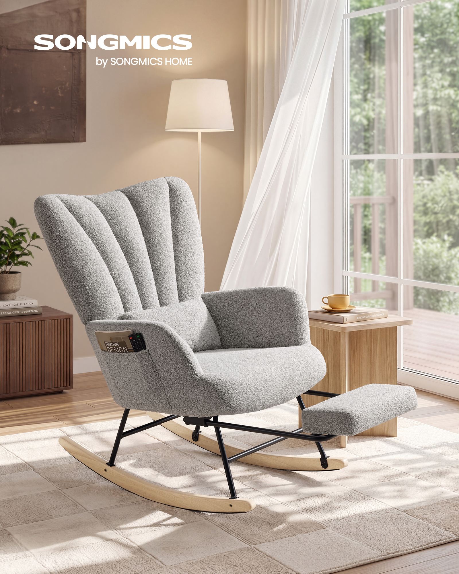 Rocking chair in dove grey with footrest and removable cushion