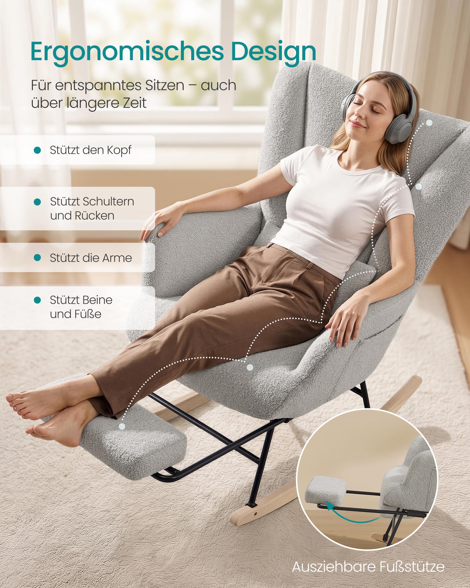 Rocking chair in dove grey with footrest and removable cushion