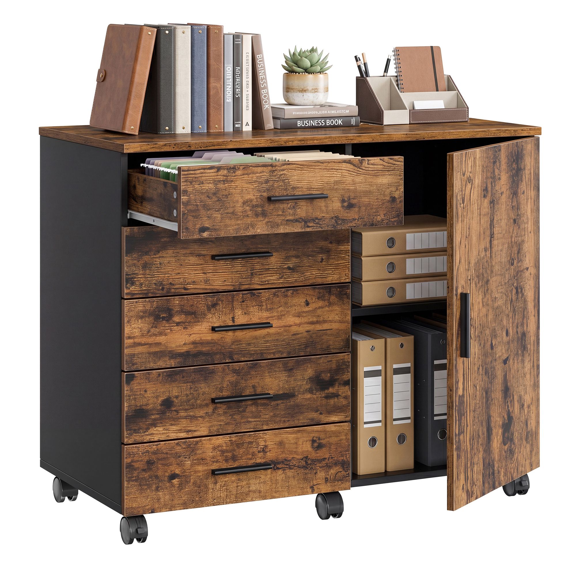 Rolling cabinet, filing cabinet, cabinet with door