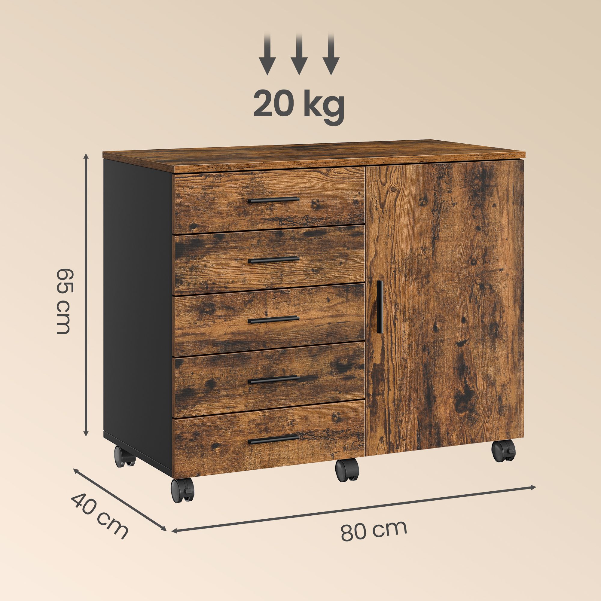 Rolling cabinet, filing cabinet, cabinet with door