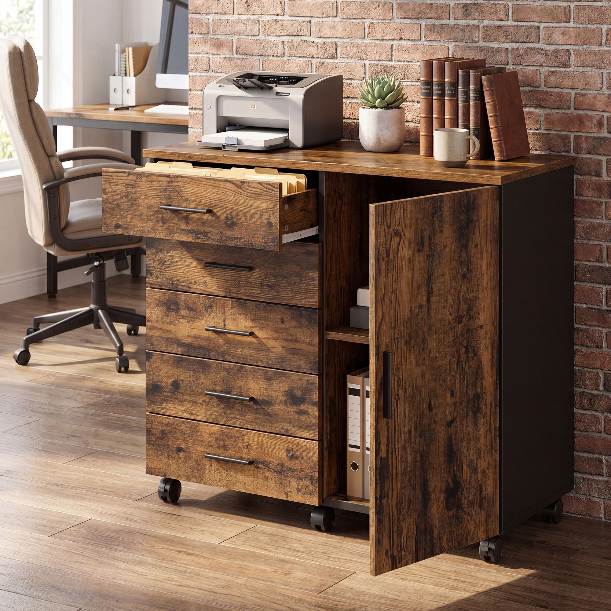 Rolling cabinet, filing cabinet, cabinet with door