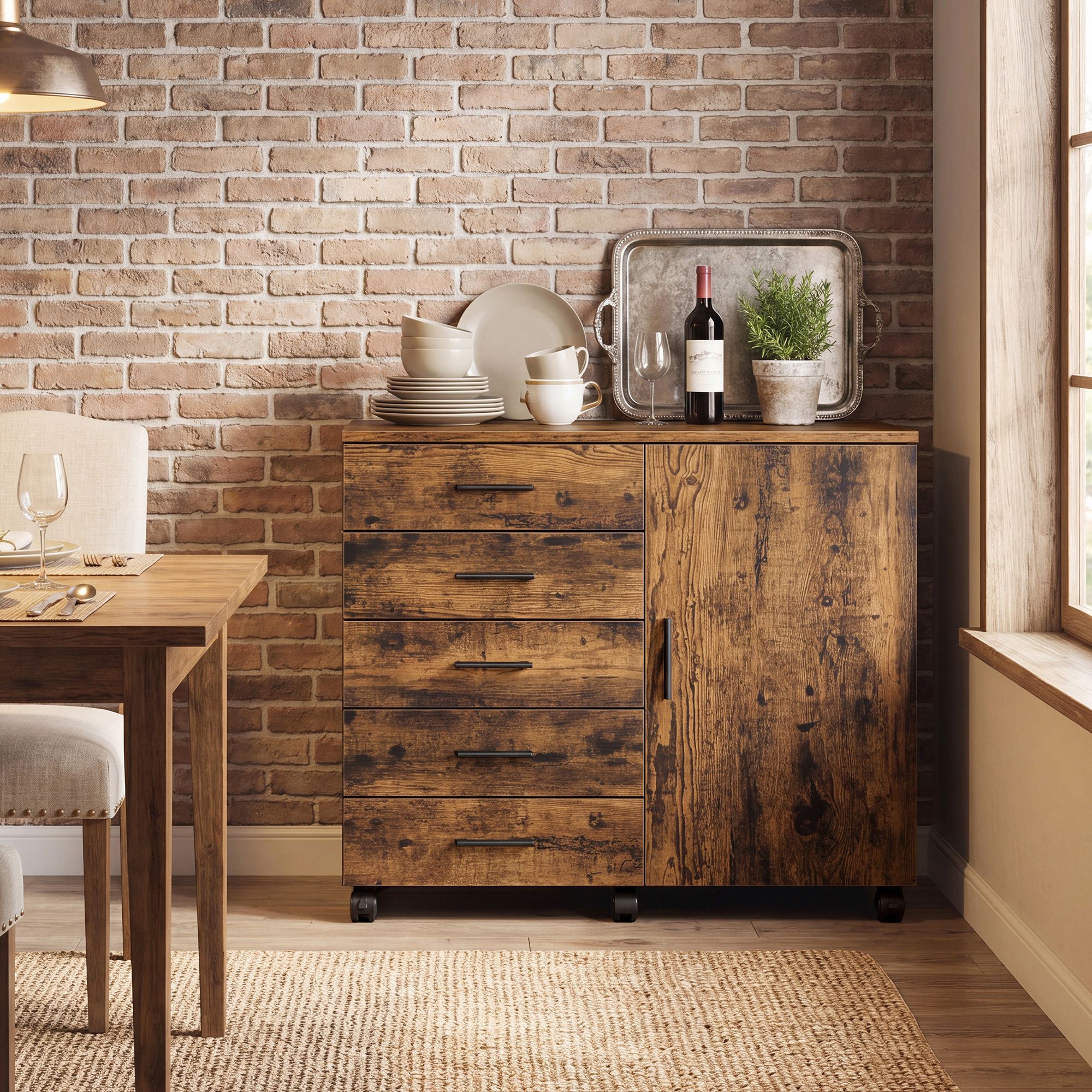 Rolling cabinet, filing cabinet, cabinet with door
