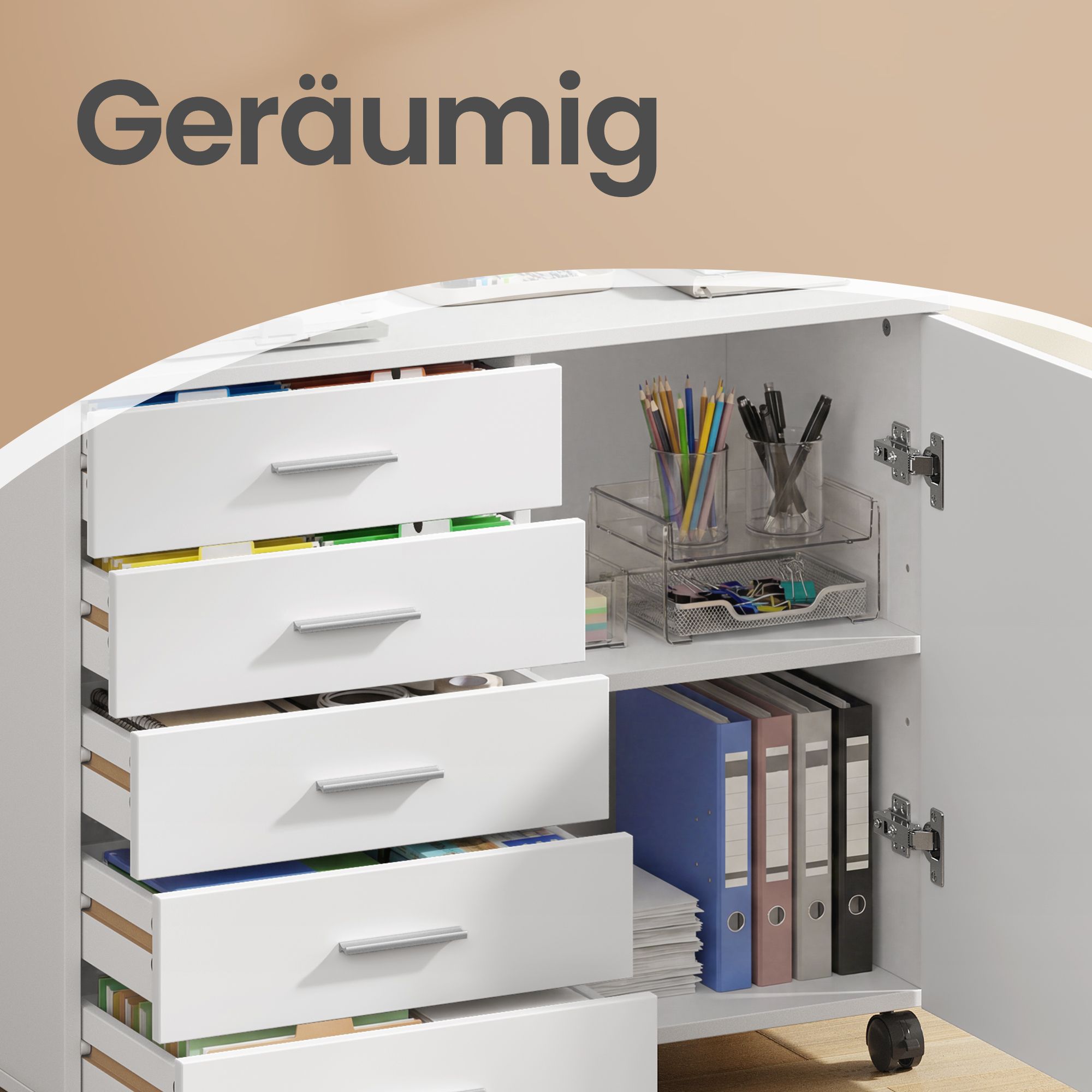Rolling cabinet, filing cabinet, cabinet with door