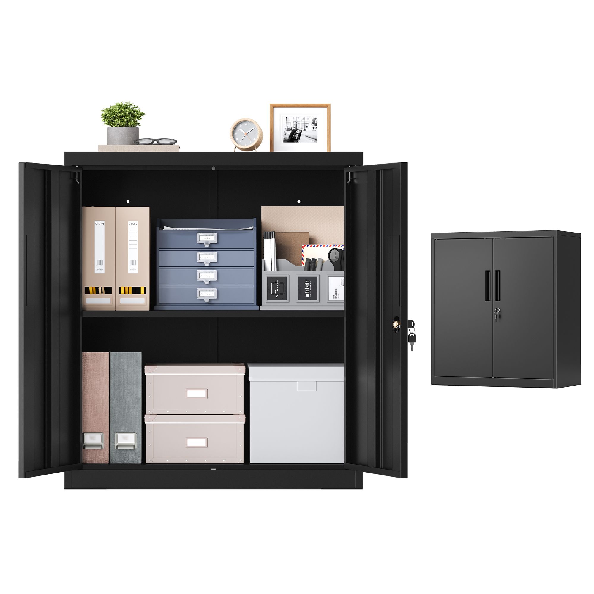 Lockable filing cabinet with 2 doors, 80 x 40 x 90 cm