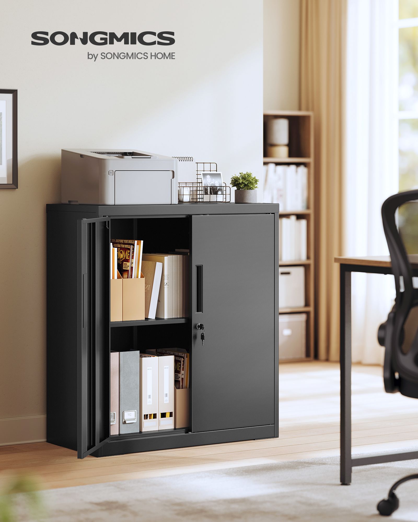 Lockable filing cabinet with 2 doors, 80 x 40 x 90 cm