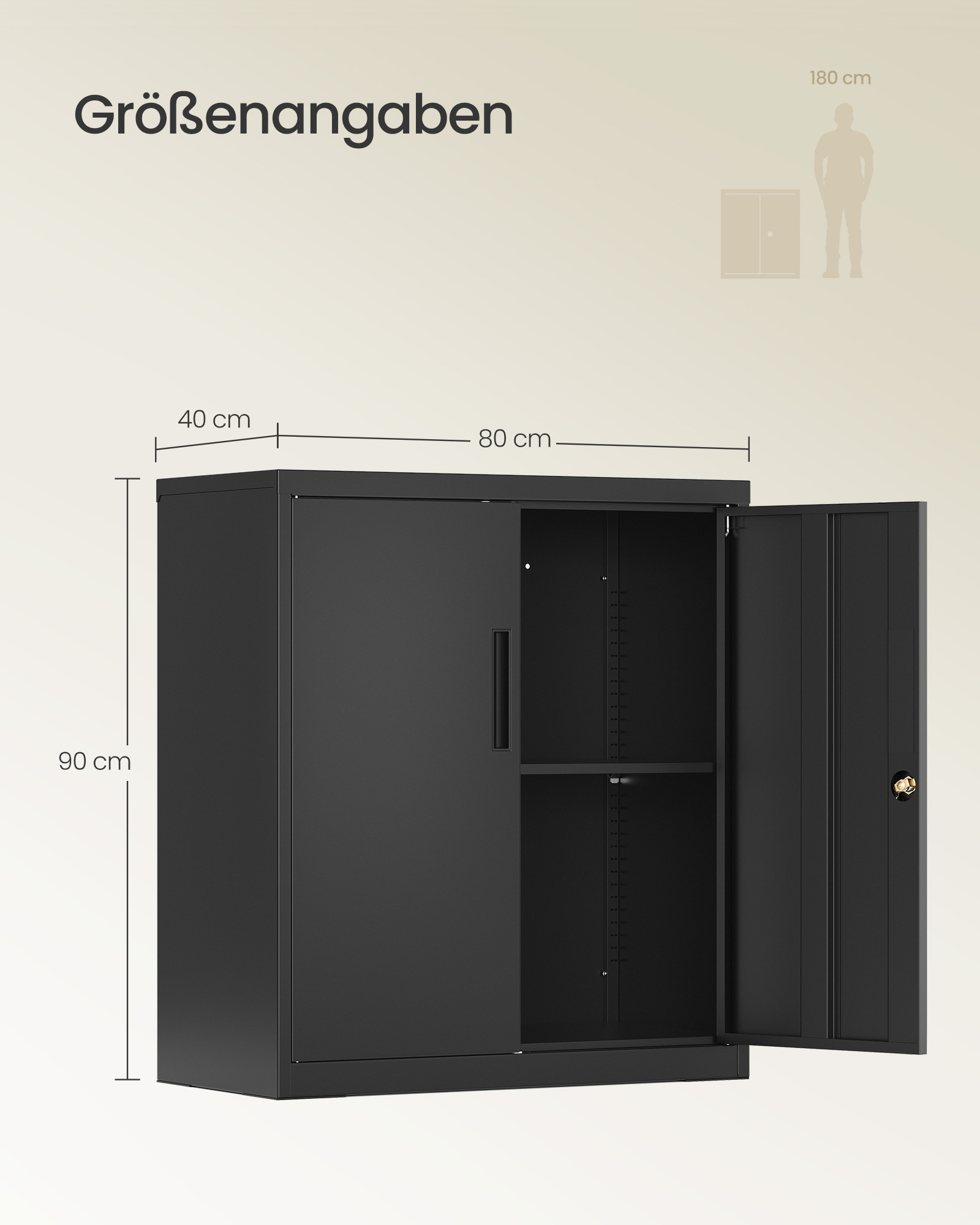 Lockable filing cabinet with 2 doors, 80 x 40 x 90 cm