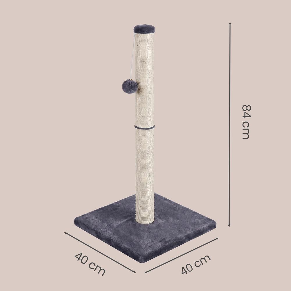 Sturdy natural sisal scratching post with toy, dark grey