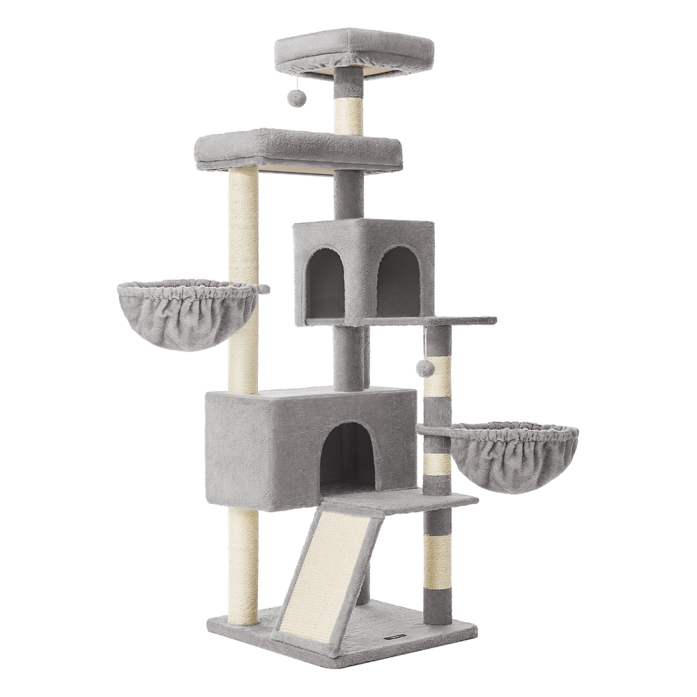 Cat tree, 174 cm, with large platform and double cave, dove grey