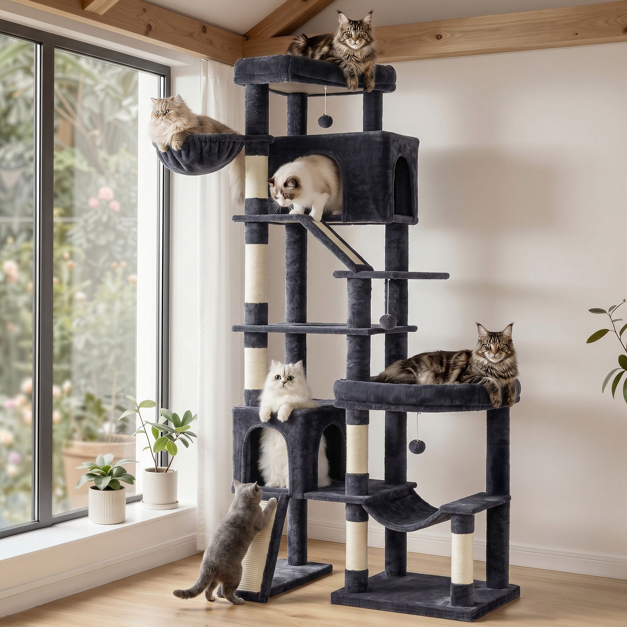 XXL scratching post with 6 resting areas, dark grey