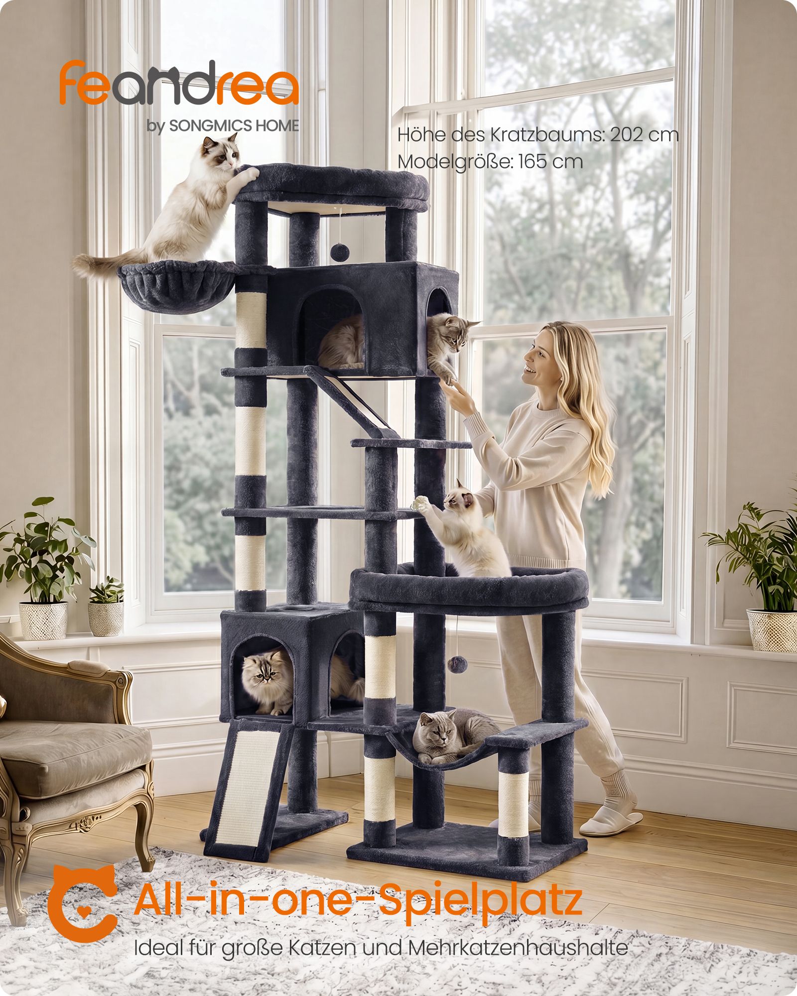 XXL scratching post with 6 resting areas, dark grey