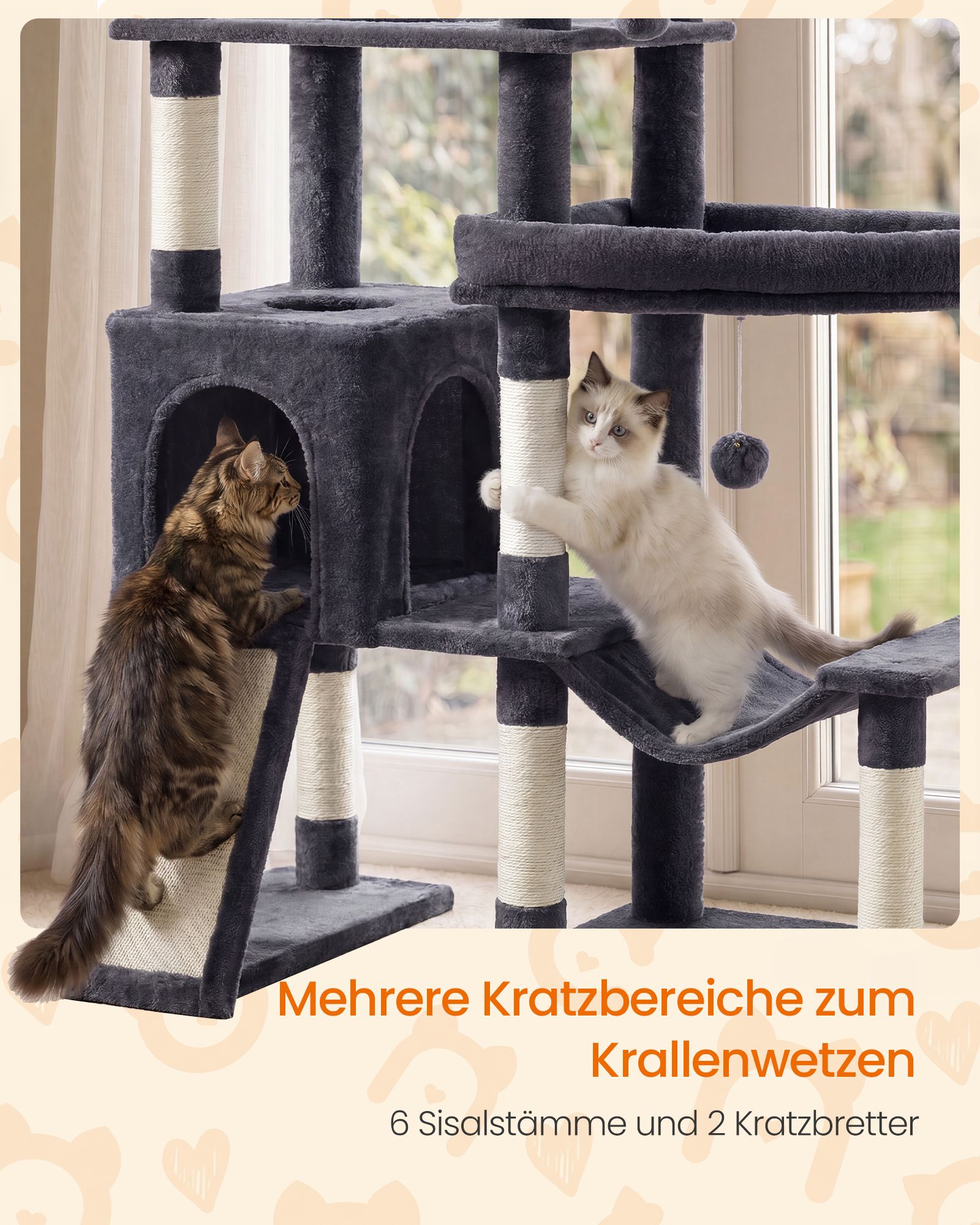 XXL scratching post with 6 resting areas, dark grey