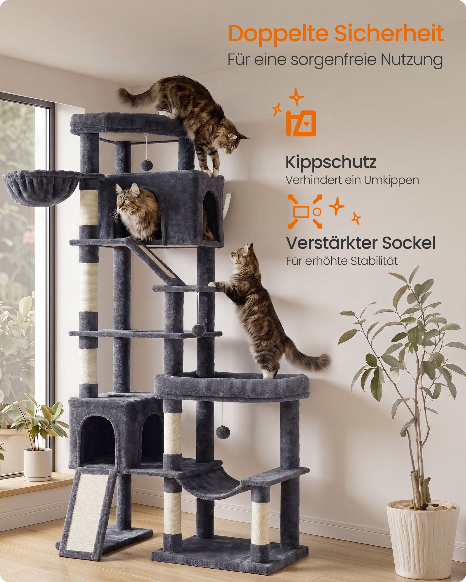 XXL scratching post with 6 resting areas, dark grey