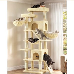 XXL cat tree with scratching boards and sisal, 55 x 45 x 206 cm, beige