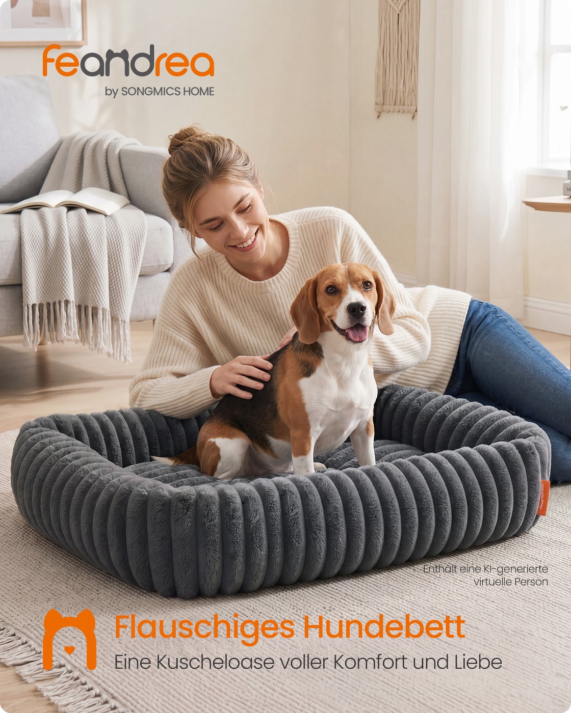 Lead-grey dog bed, 91 x 68 x 20 cm, orthopaedic, washable