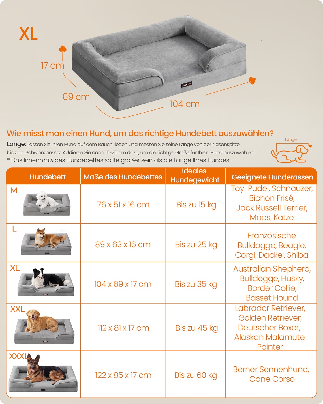 Orthopaedic dog bed, dove grey, 104 x 69 x 17 cm, dimpled foam