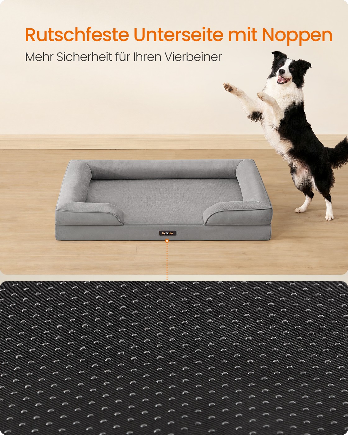 Orthopaedic dog bed, dove grey, 104 x 69 x 17 cm, dimpled foam