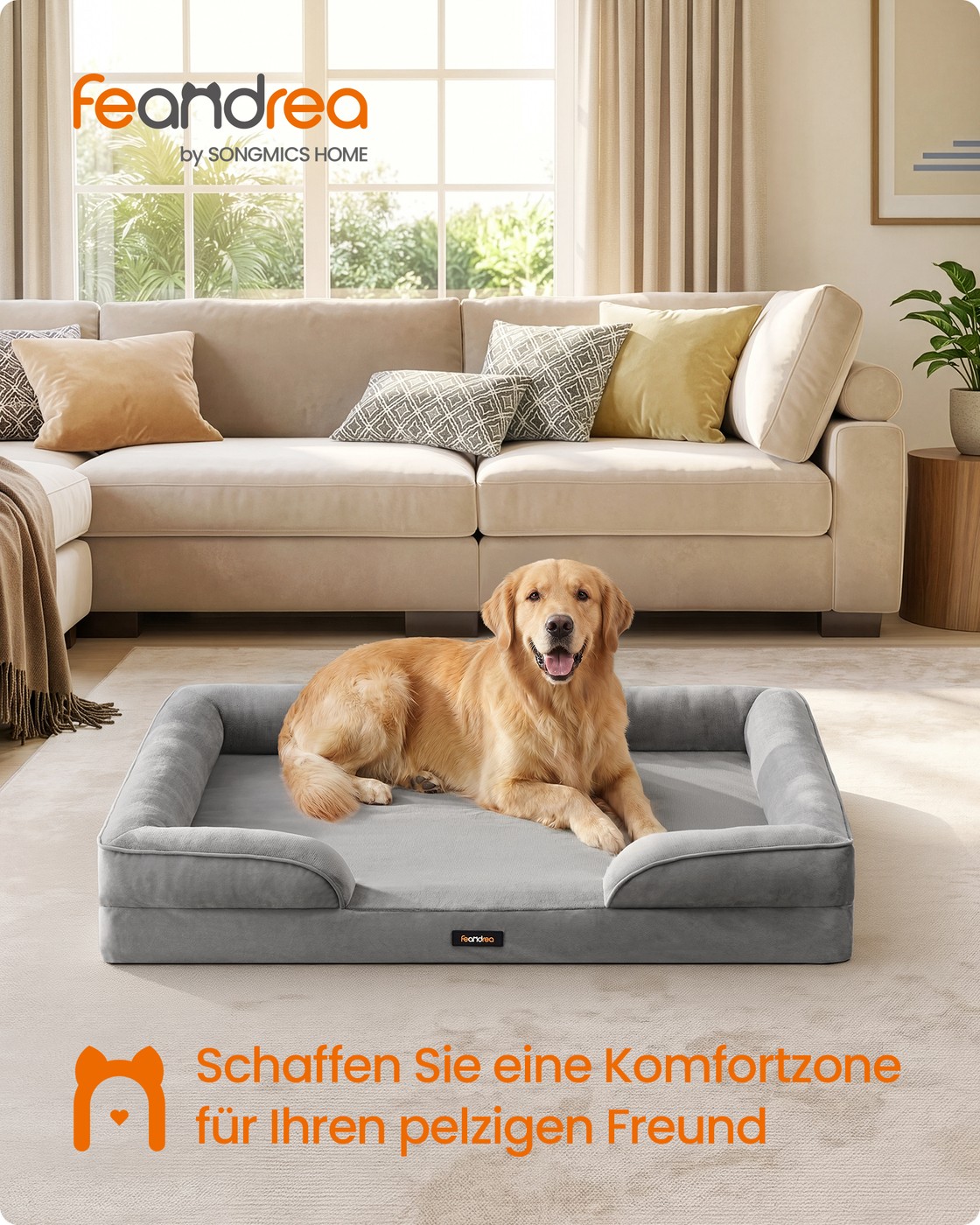 Orthopaedic dog bed, grey, 112 x 81 x 17 cm, removable cover
