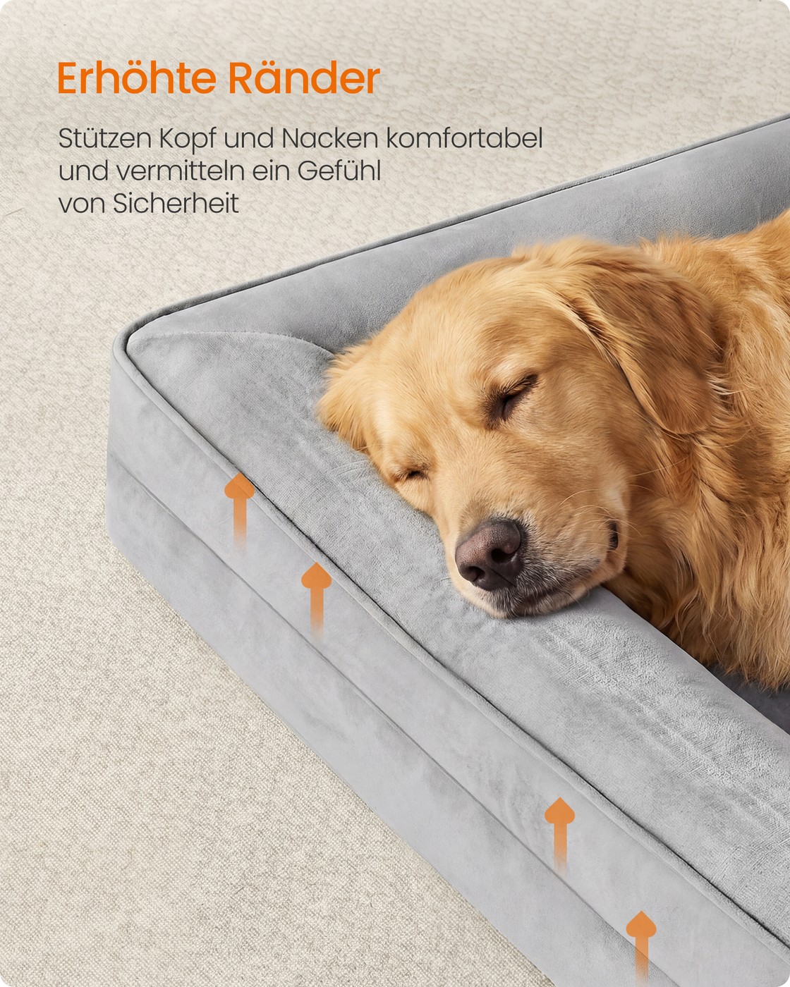 Orthopaedic dog bed, grey, 112 x 81 x 17 cm, removable cover