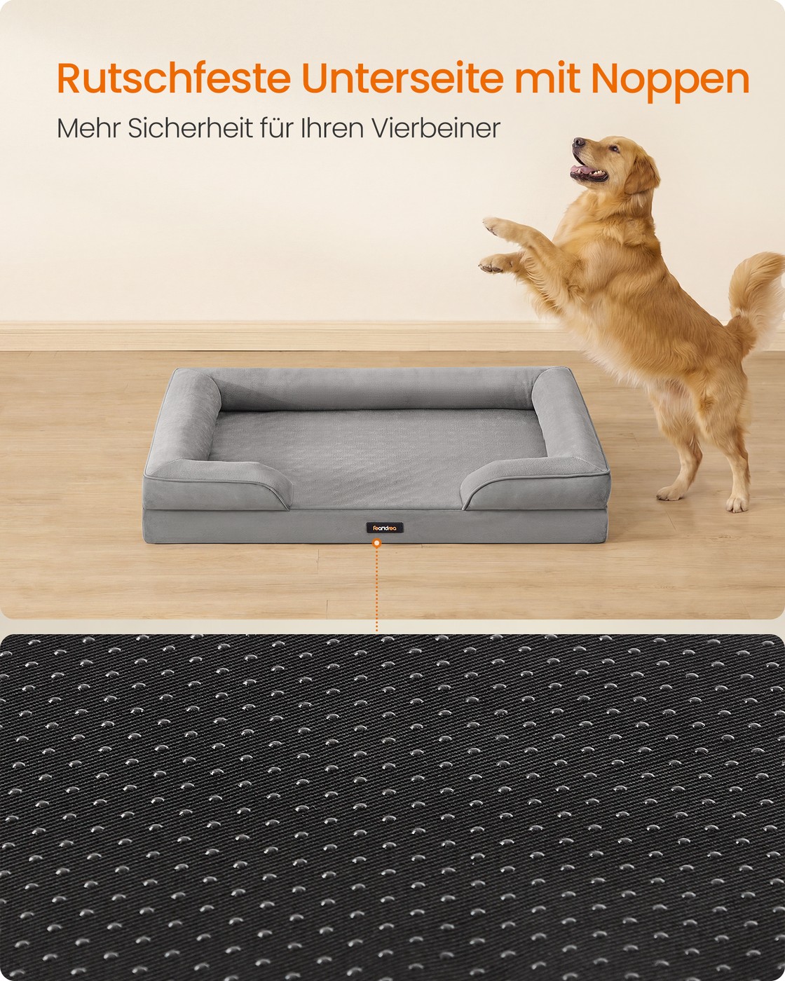 Orthopaedic dog bed, grey, 112 x 81 x 17 cm, removable cover