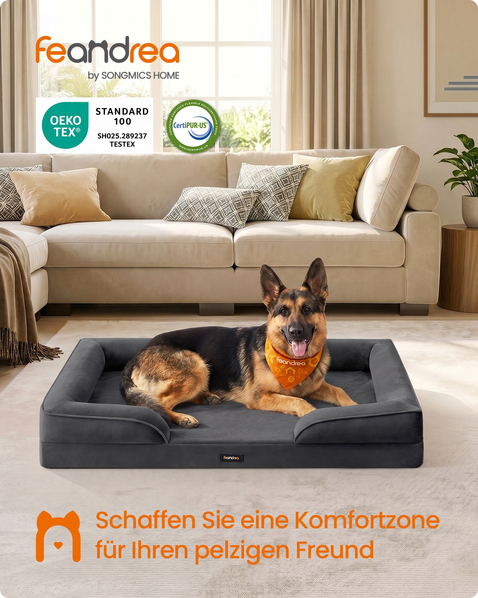 Orthopaedic dog bed with dog cushion, 122 x 85 x 17 cm