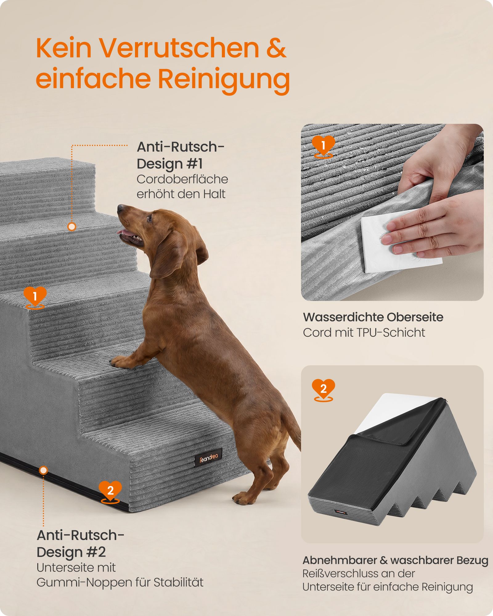Foam dog steps with 5 steps, 76 x 40 x 57 cm