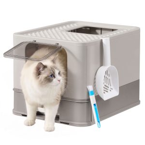 Cat litter tray with drawer, stainless steel cat toilet, 2 entrances