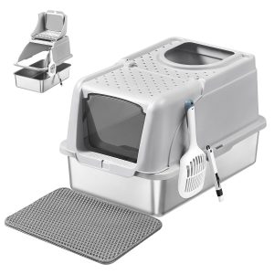 XL stainless steel cat litter tray with lid, for cats up to 15 kg