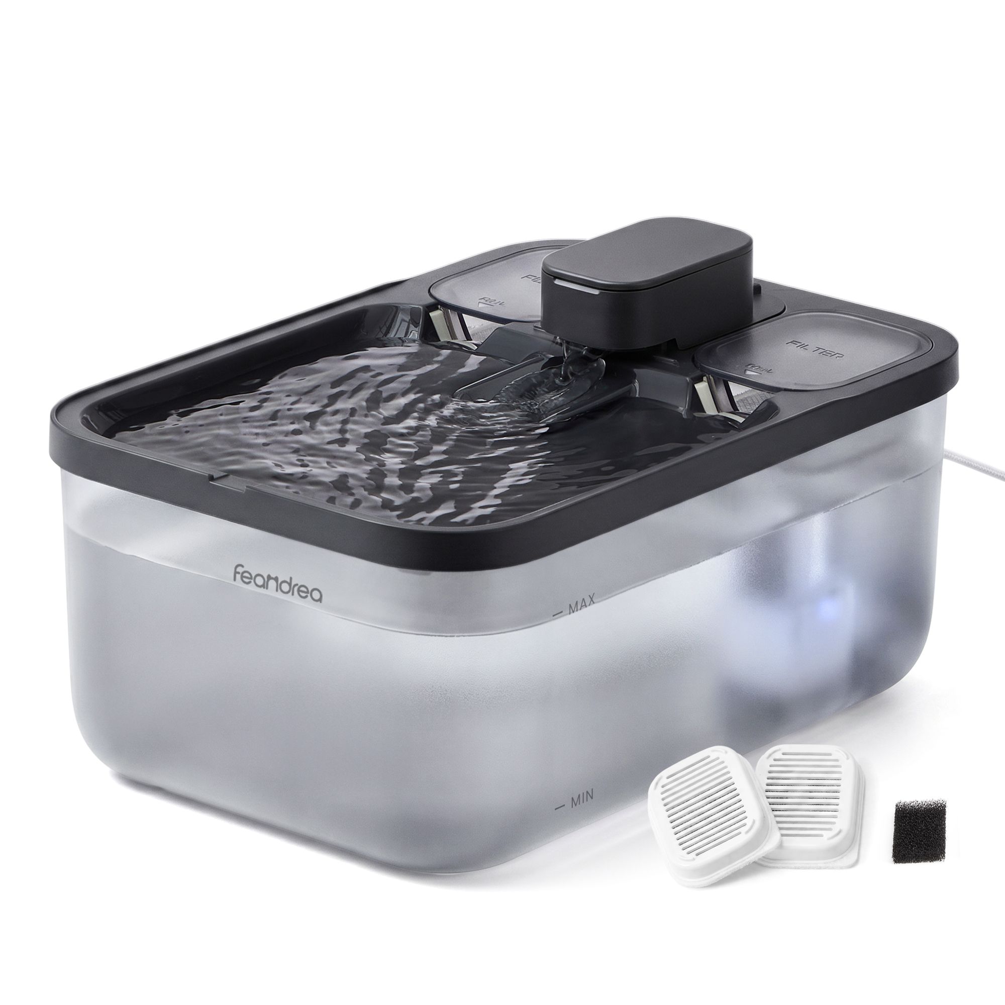 Black cat fountain, 4.5L, quiet, with 3 filters
