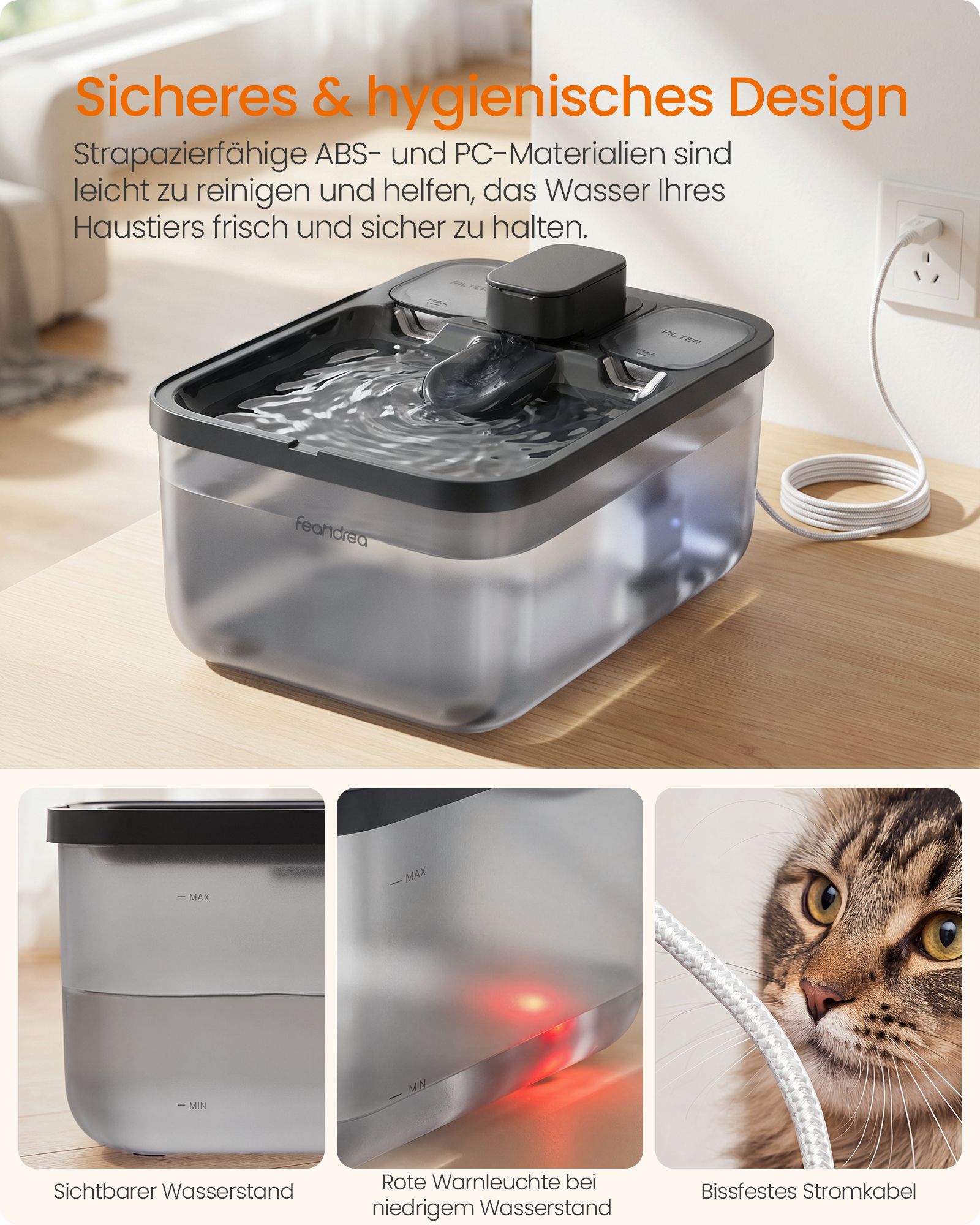 Kattebrønd, sort, 4,5 l, støjsvag, med 3 filtre - Billede 5