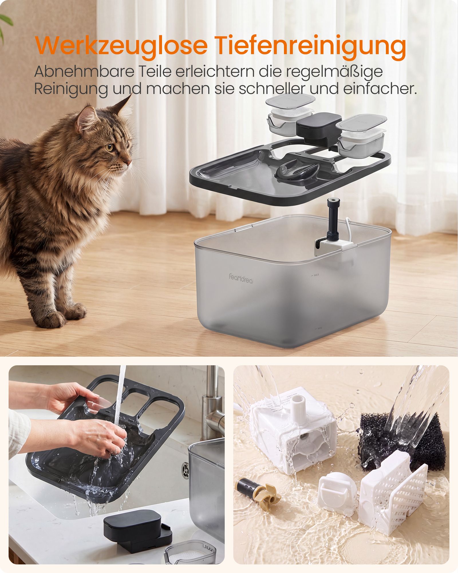Kattebrønd, sort, 4,5 l, støjsvag, med 3 filtre - Billede 7