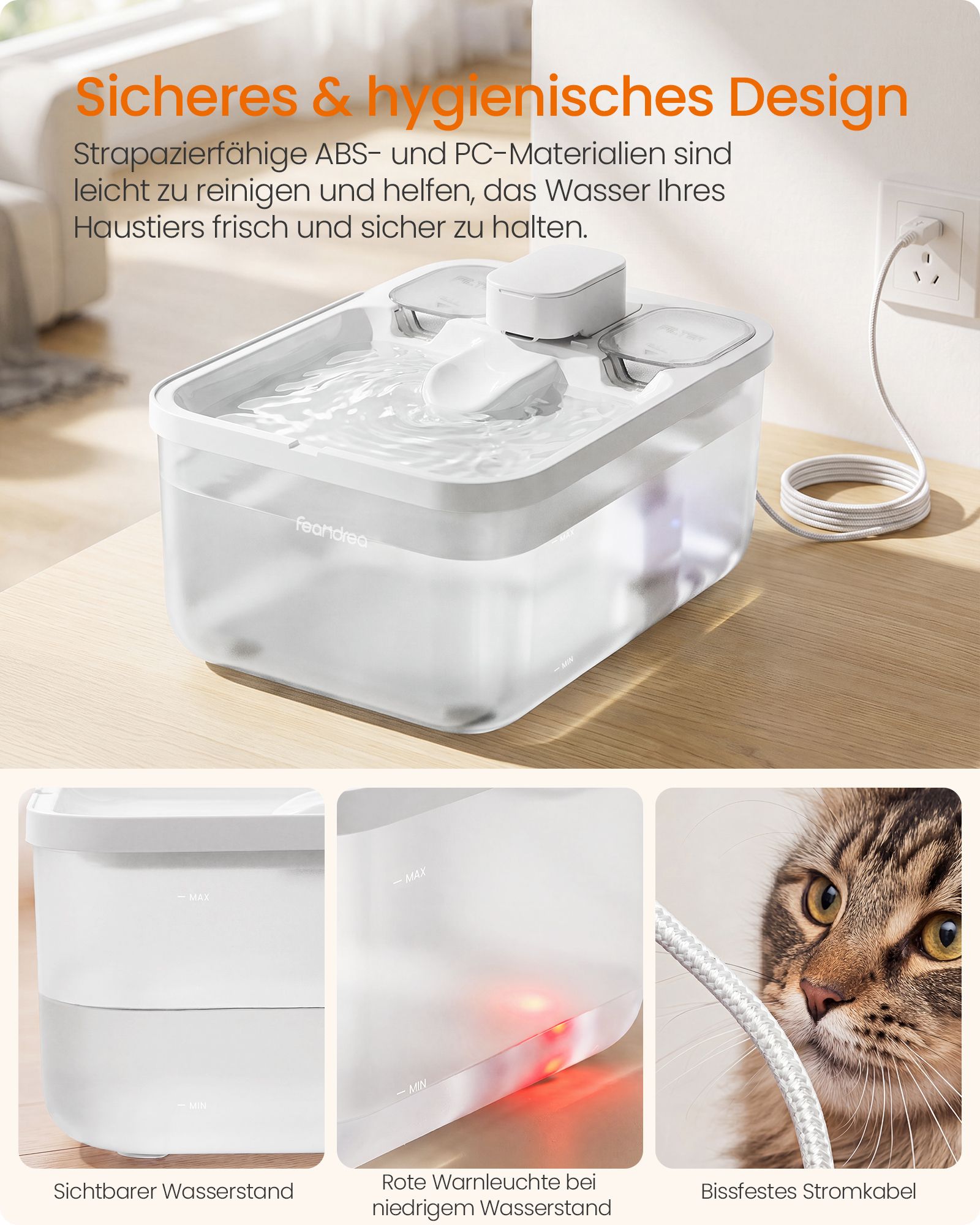 White cat fountain, 4.5L, quiet, with 12 filters
