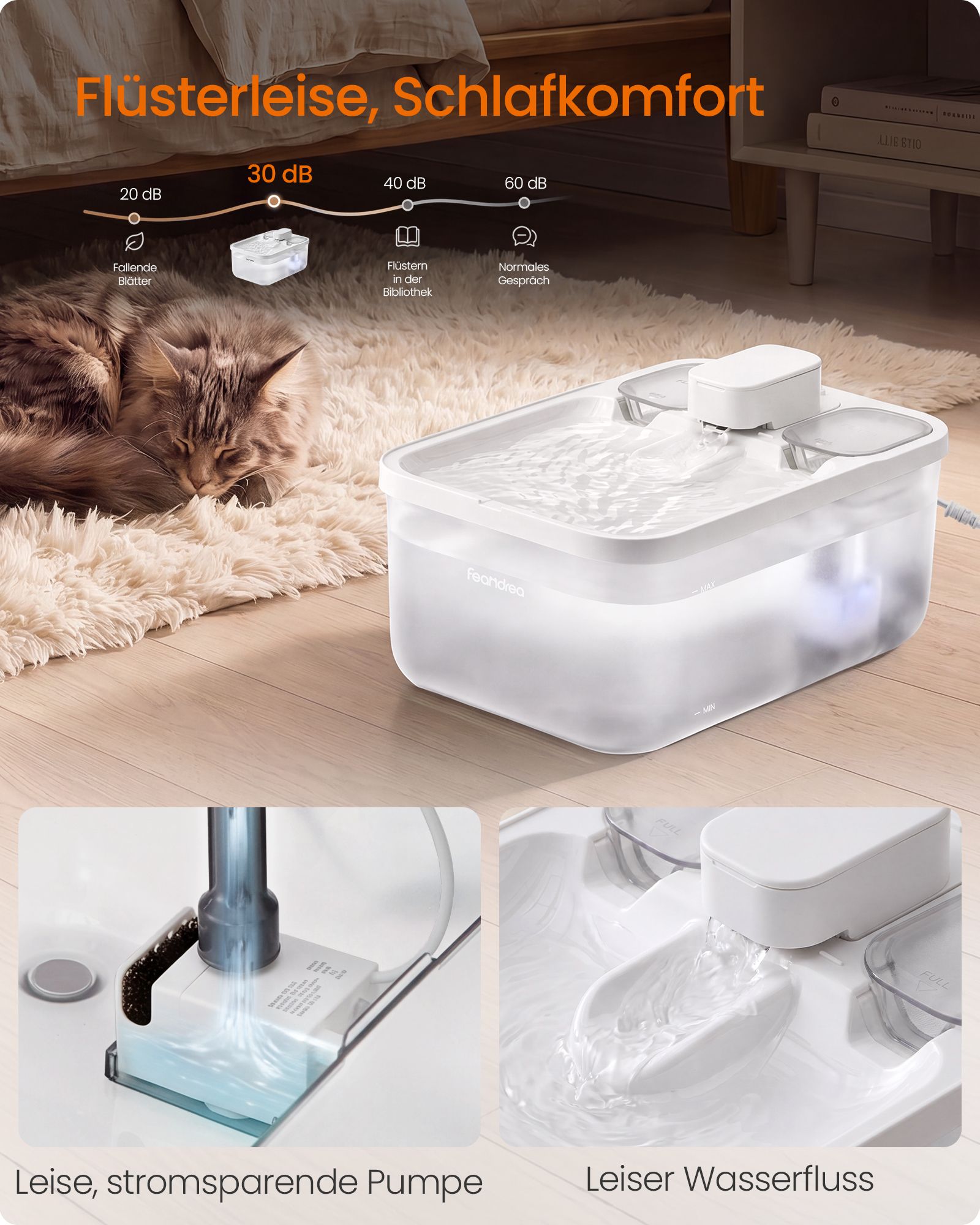 White cat fountain, 4.5L, quiet, with 12 filters
