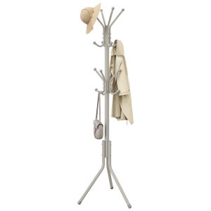 Beige metal coat rack with 16 hooks