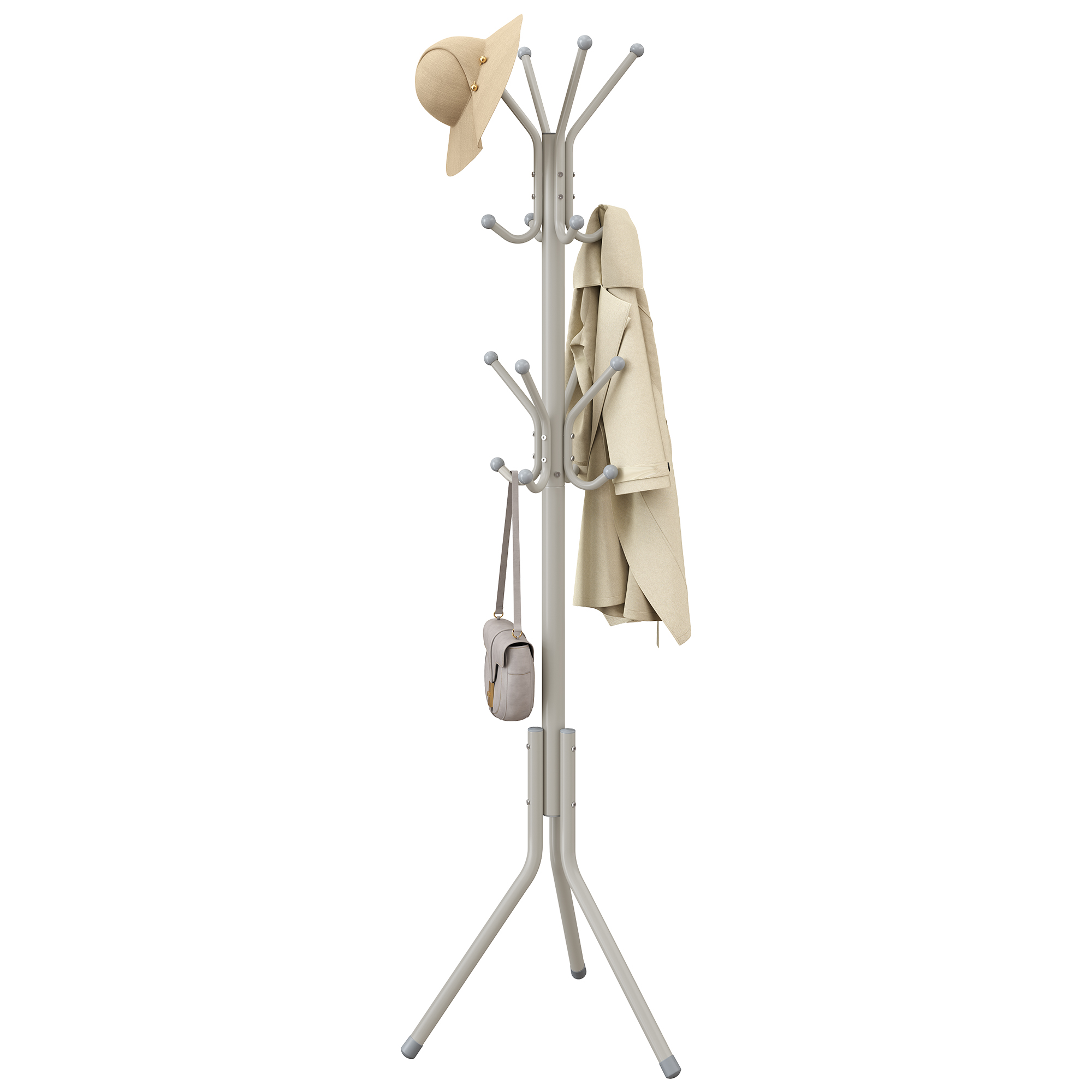 Beige metal coat rack with 16 hooks