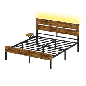 Bed frame with LED lighting, USB ports and a load capacity of 500 kg, 214.2 x 167 x 100.2 cm, vintage brown
