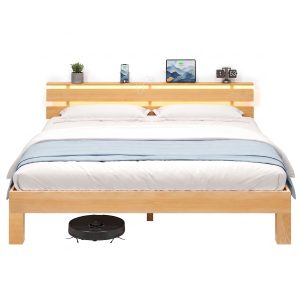Beech bed frame 180 x 200 cm with LED headboard and USB