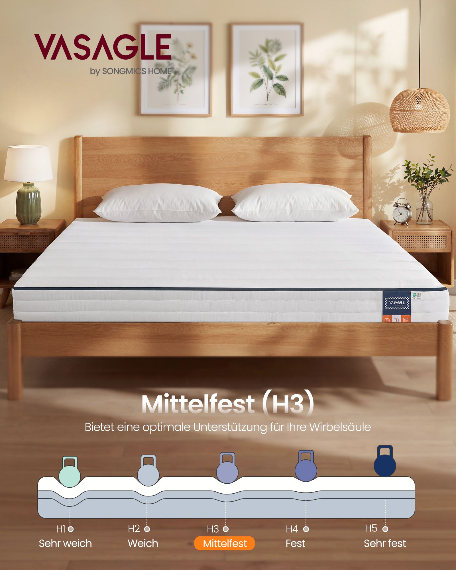 Mattress, 160 x 200 cm, double mattress made from gel memory foam