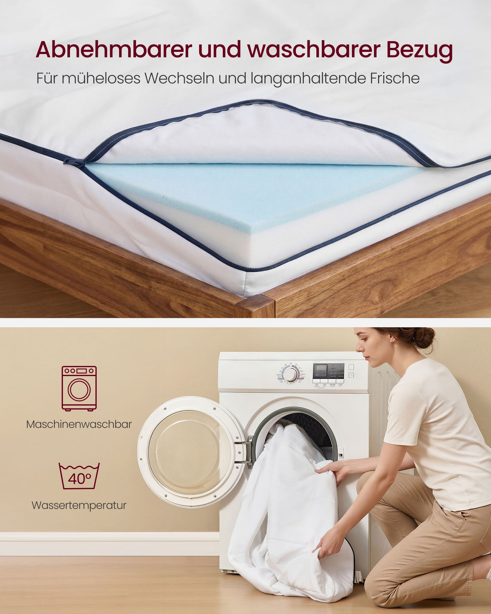 Mattress, 160 x 200 cm, double mattress made from gel memory foam