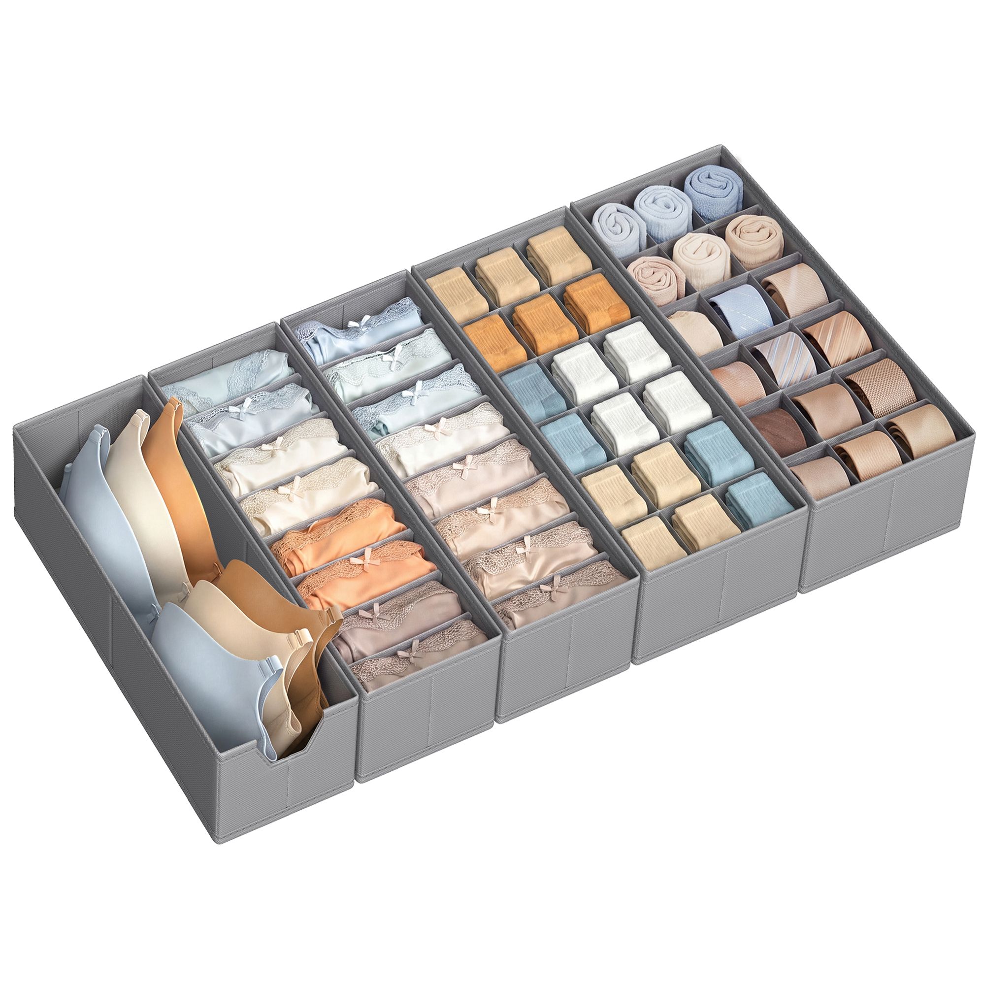 Foldable drawer organisers, set of 5 storage boxes