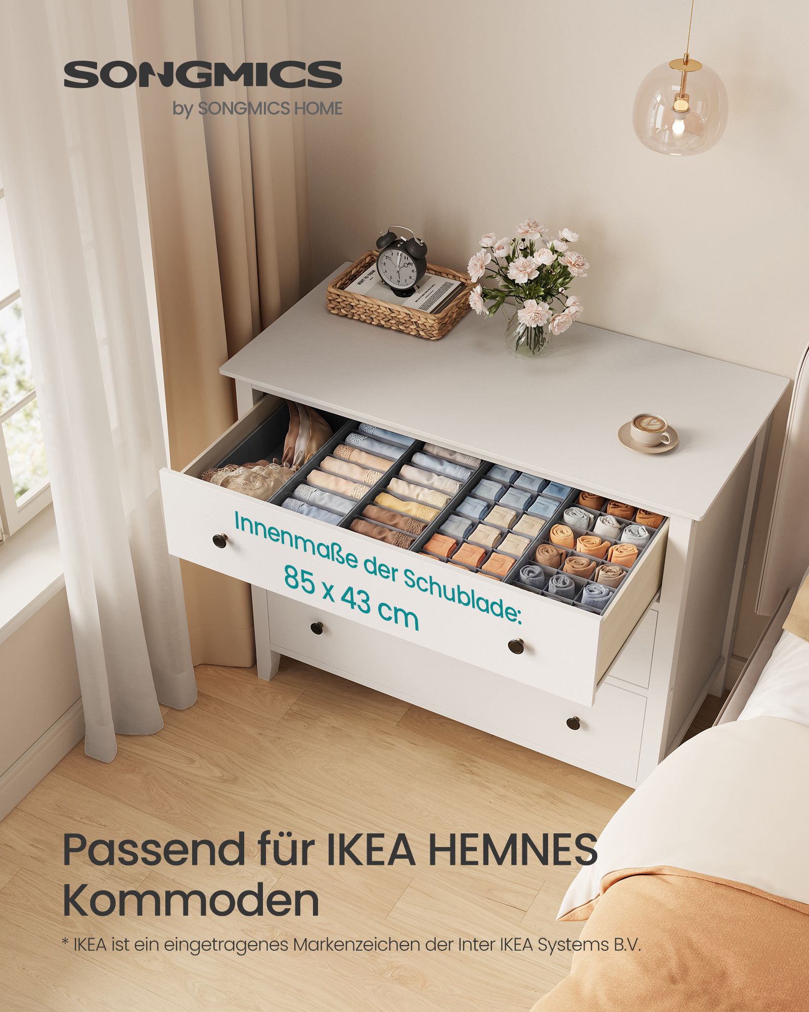 Foldable drawer organisers, set of 5 storage boxes