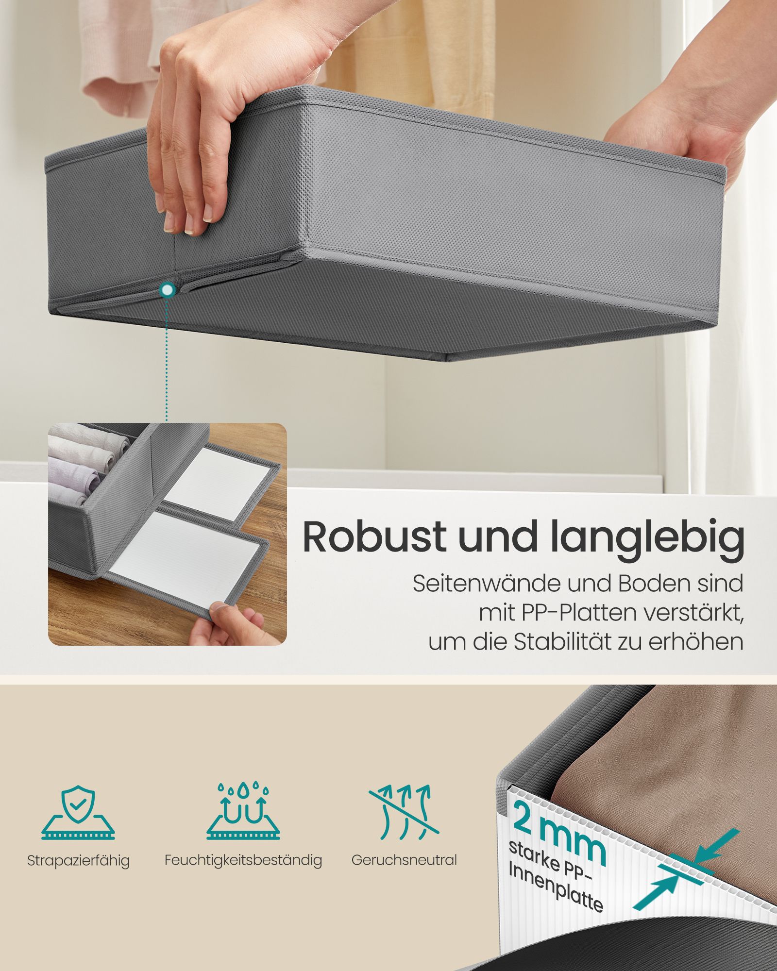 Foldable drawer organisers, set of 5 storage boxes